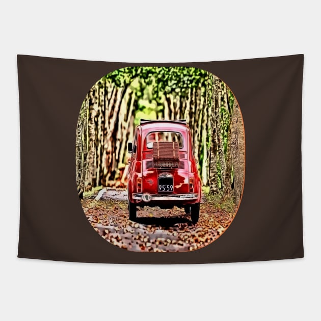 Small Red Car Cartoon Tapestry by Lebihanto