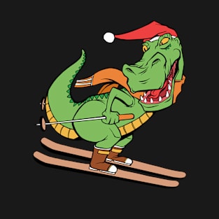 T-Rex Dinosaur Skiing T-Shirt