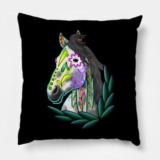 Day of the Dead Grey Appaloosa Sugar Skull Horse Pillow