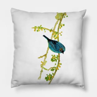 Watercolor blue Tanager bird Pillow