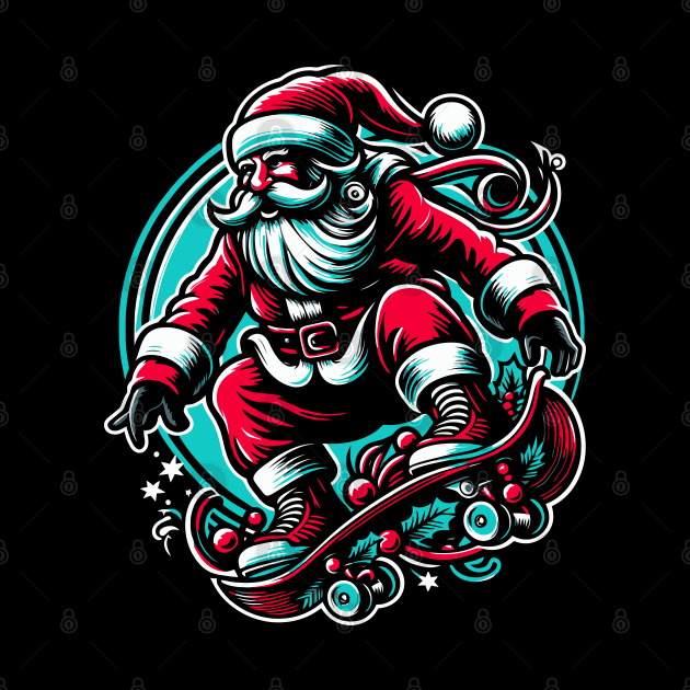 santa playing skateboard t-shirt by alan gaming store