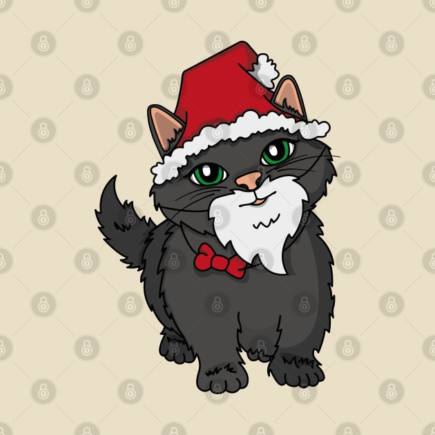 Santa Kitten, black kitten dressed as Santa Claus. by Greeny Designs