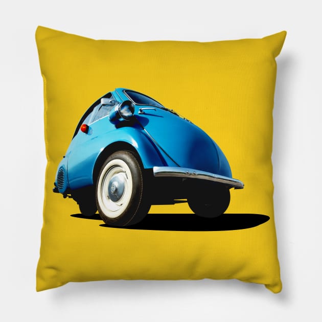 Isetta bubble car in blue Pillow by candcretro