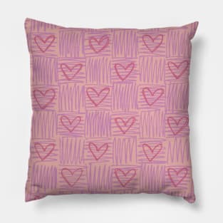 Pastel checkered pink heart pattern Pillow