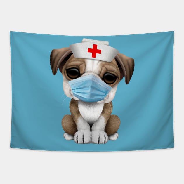 Cute Bulldog Puppy Nurse Tapestry by jeffbartels