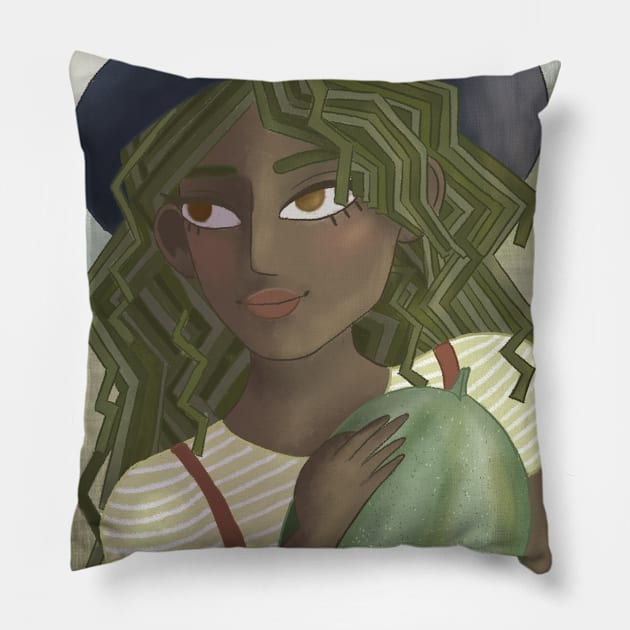 watermelon girl Pillow by Fernance