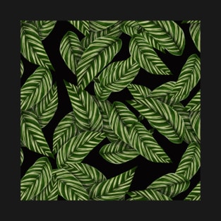 Tropical leaves on black T-Shirt