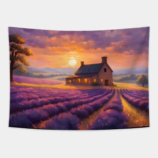 Sunset over Lavender farm Tapestry