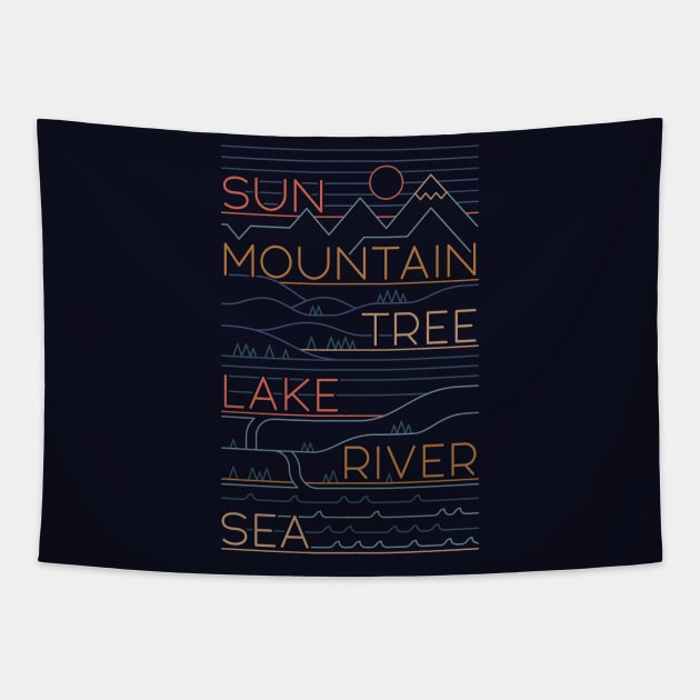 Sun, Mountain, Tree Tapestry by Thepapercrane