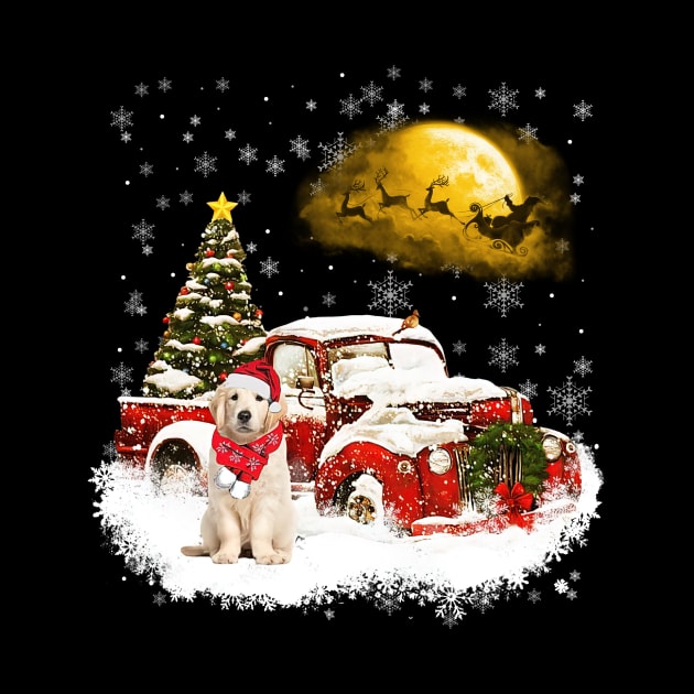 Red Truck Xmas Tree Golden Retriever Christmas by Benko Clarence