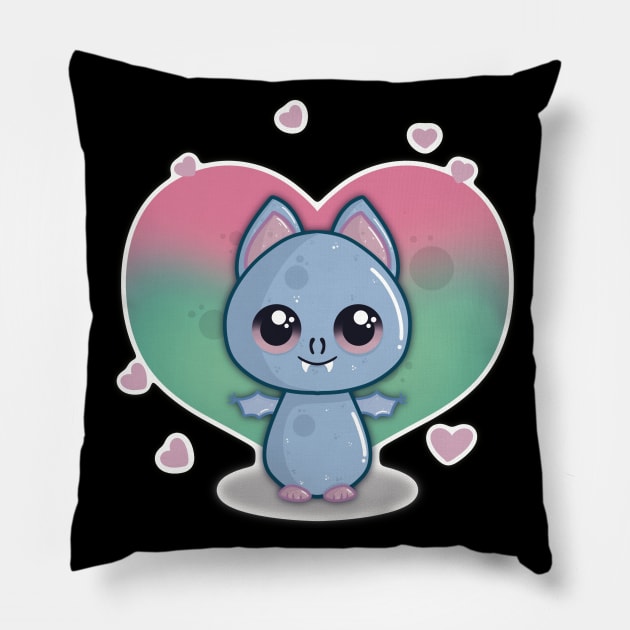 Little Cute Valentine Day Bat with Hearts Pillow by LittleBearBlue