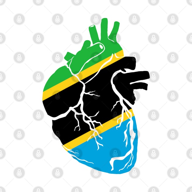 Tanzania Flag, Anatomical Heart Design by Bun Art Store