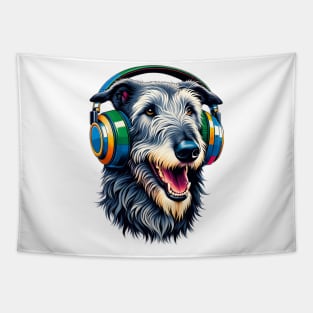 Irish Wolfhound Smiling DJ in Bold Japanese Art Tapestry