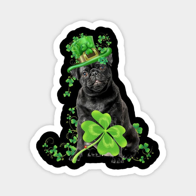 Black Pug Leprechaun Lucky Shamrock Happy St Patrick's Day Magnet by Gearlds Leonia