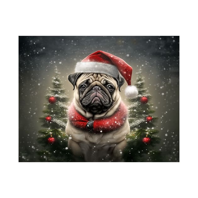 Pug Dog Santa Christmas Card by candiscamera