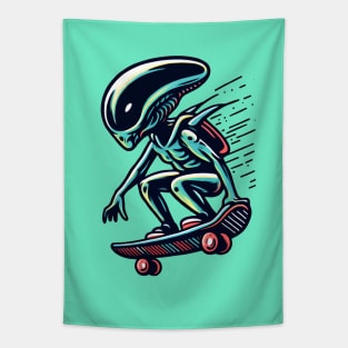 Skate into the Unknown: Whimsical Alien Skateboard Art Prints for an Otherworldly Ride! Tapestry