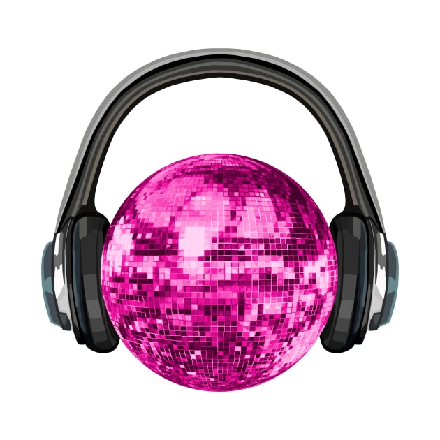 Pink Disco Ball with Headphones by Art by Deborah Camp