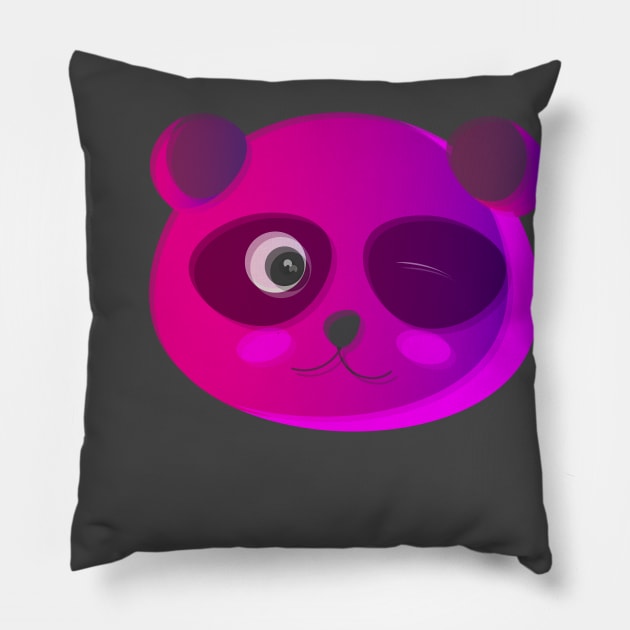 Glitch Panda Neon Face Pillow by tatadonets