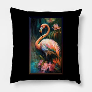 Flamingo Vibrant Tropical Flower Tall Digital Oil Painting Portrait Pillow