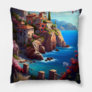 Mediterranean Coastline- Oil Paint Pillow