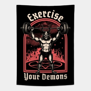 Exercise Your Demons - Satanic Baphomet Satan Funny Workout Tapestry