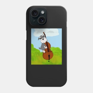 Miniature Schnauzer Funny Dog Playing Double Bass in a Field with Blue Sky Phone Case