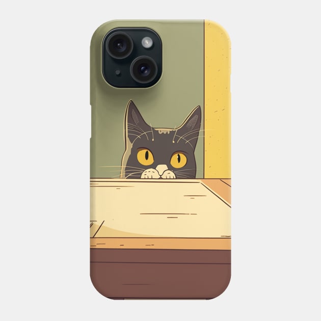 Cat peaking under the table Phone Case by bmron