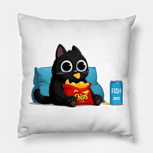 Funny cartoon black cat Pillow