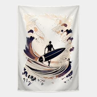 Vintage Surfing in the Summer Pop Art Abstract Illustration Tapestry