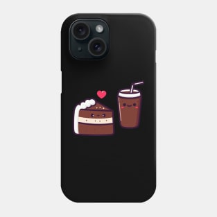 Kawaii Chocolate Cake and Cola Drink Couple with a Heart | Cute Kawaii Food Art Phone Case