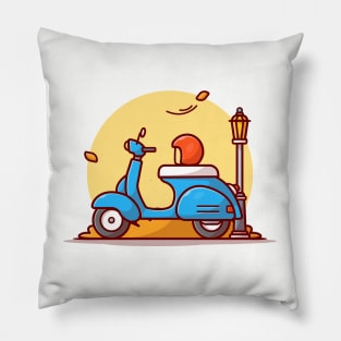 Scooter With Helmet Cartoon Vector Icon Illustration Pillow