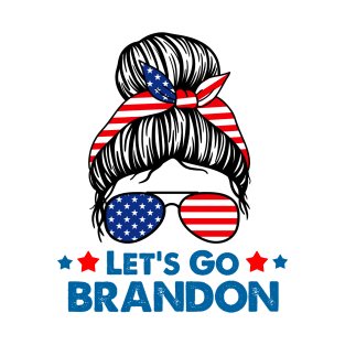 Let's Go Brandon Messy Hair With Bandana Of American Flag T-Shirt