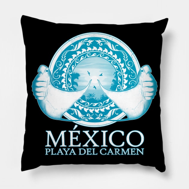 Manta Rays Playa del Carmen Mexico Pillow by NicGrayTees