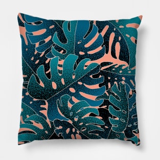 Monstera MintPink Pillow