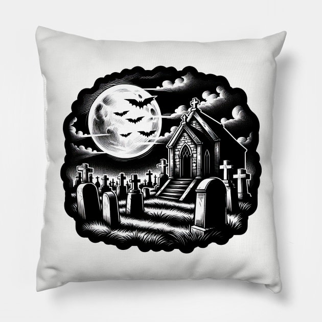 horror scene cemetery Pillow by Dracoola