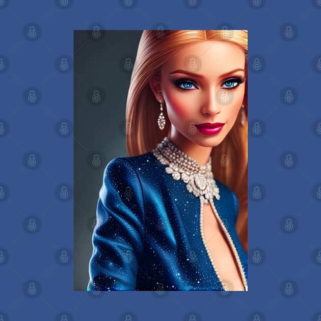 Beautiful Blonde Fashion Doll in Blue Dress - AI Art Portrait by Christine aka stine1