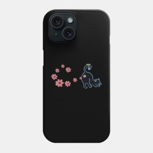 Black cat with pink flowers Phone Case