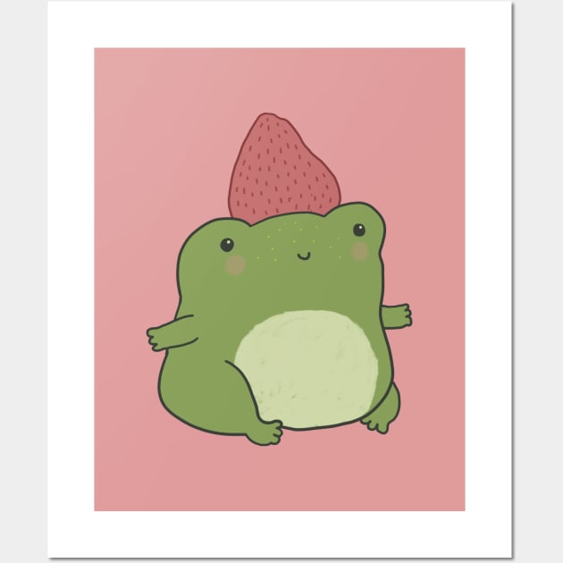 Cute Frog Rocking a Strawberry Hat in a Kawaii Cottagecore Vibe - Strawberry  - Posters and Art Prints