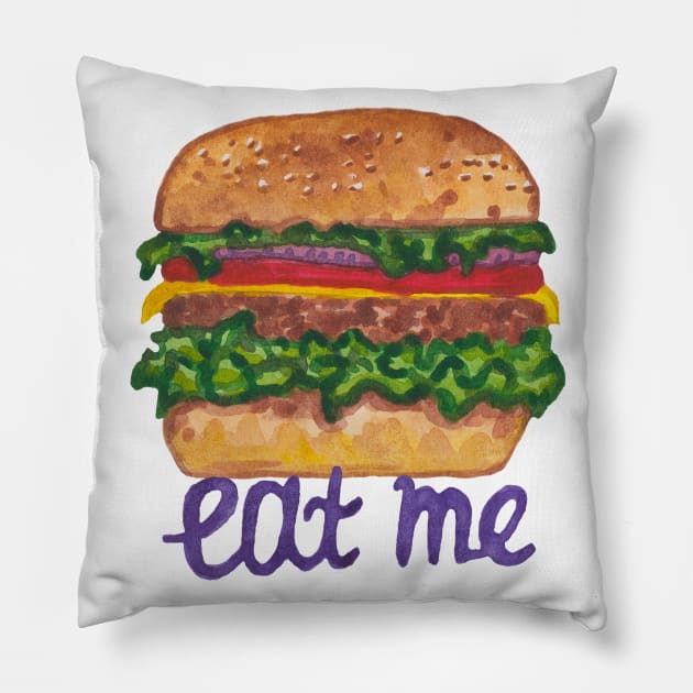 Watercolor delicious hamburger Pillow by deadblackpony