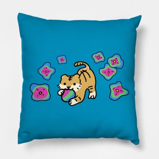 Tiger Pride Flag (Polysexual) with Cute Flower Drop (LGBTQ+ Pride Month) Pillow