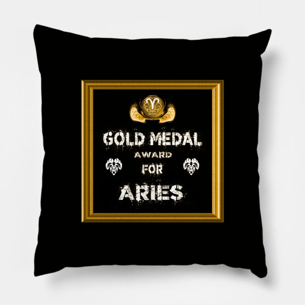 Aries Birthday Gift Gold Medal Award Winner Pillow by PlanetMonkey