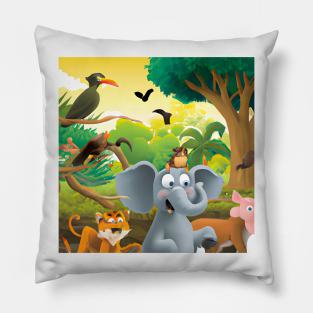 Elephant and friends Pillow