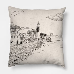 Galle Dutch Fort Sri Lanka Landscape Pen and Ink Illustration Pillow