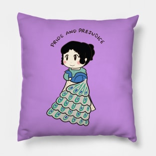 Cute Elizabeth Bennet and Peacock Drawing Pillow