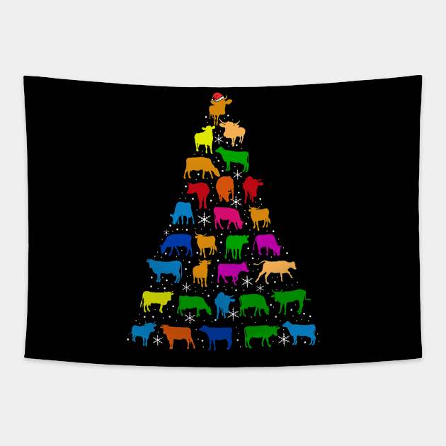 Cows Christmas Tree Tapestry by KsuAnn