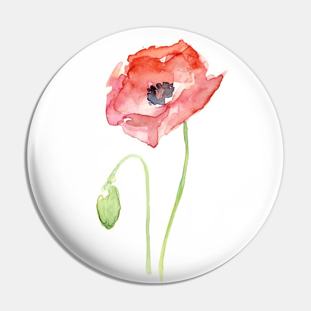 Red Poppy Watercolor Pin by Olechka