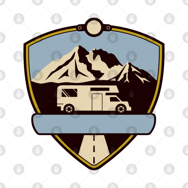 Discover Adventure Camper Badge with Mountains - Adventure Camper Badge - T-Shirt