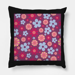 Hippie Floral Purple Blue Pink Seamless Pattern Pillow