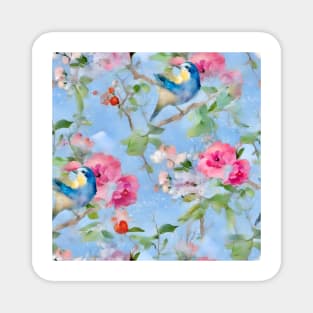 Blue tit and spring flowers chinoiserie Magnet