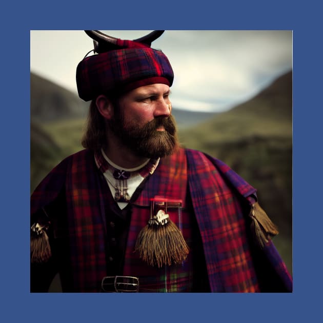 Scottish Highlander in Clan Tartan by Grassroots Green